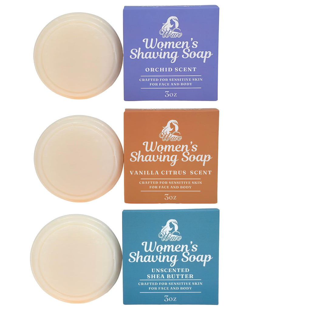 G.B.S Women’s Shaving Soap 3 Pack – Shea Butter Infused Fragrance-Free, Orchid, and Vanilla Citrus – Moisturizing Bar for Sensitive Skin, Long-Lasting, Smooth Shave for Legs & Body