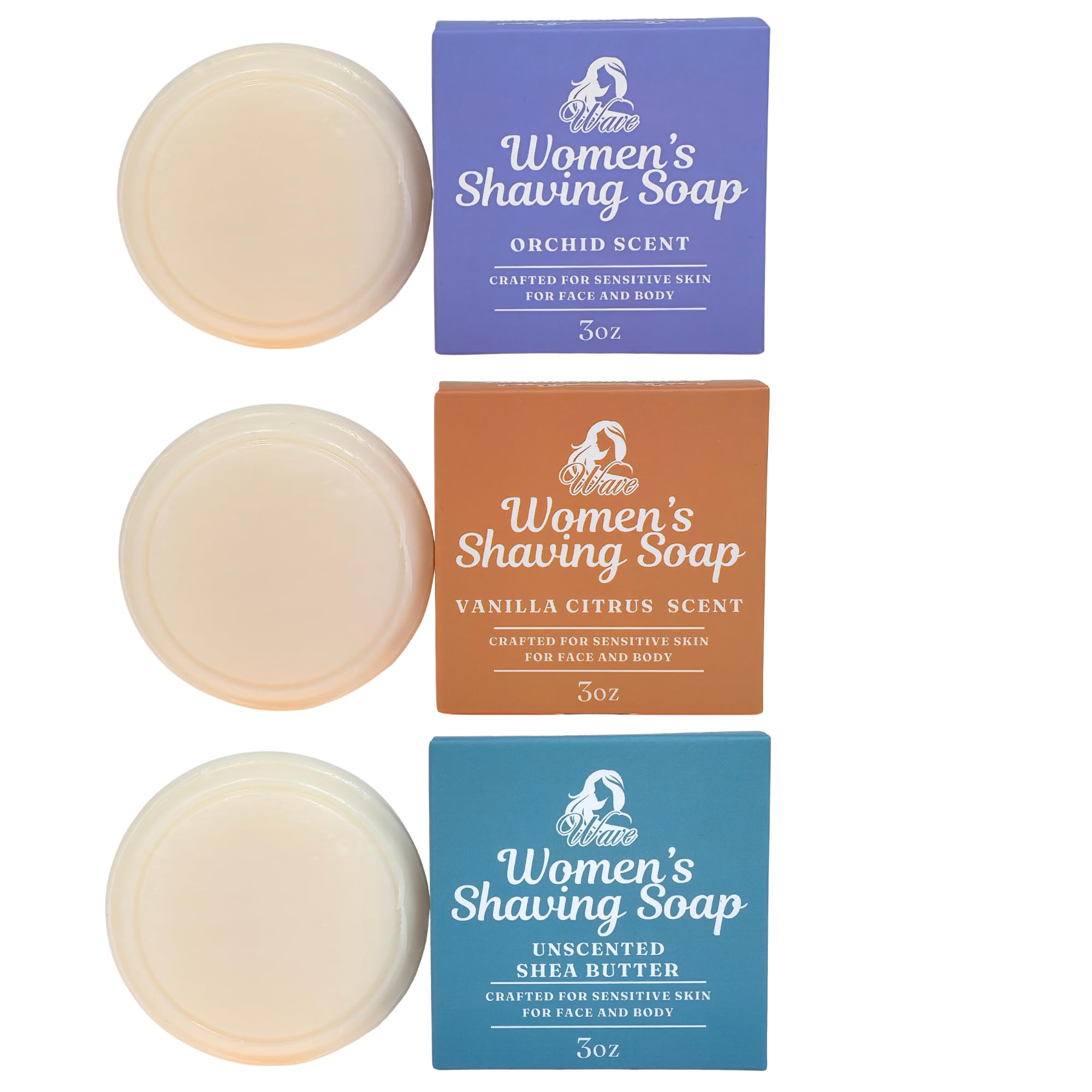 G.B.S Women’s Shaving Soap 3 Pack – Shea Butter Infused Fragrance-Free, Orchid, and Vanilla Citrus – Moisturizing Bar for Sensitive Skin, Long-Lasting, Smooth Shave for Legs & Body