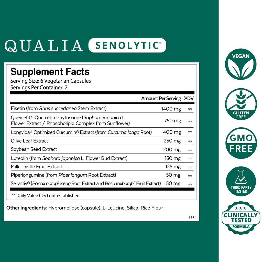 Qualia Senolytic – The Ultimate Formula for Enhanced Cell Repair and Rejuvenation. A Revolutionary Two-Day Aging & Longevity Support Regimen w. Fisetin, Quercetin, Piperlongumine, Senactiv®, Curcumin
