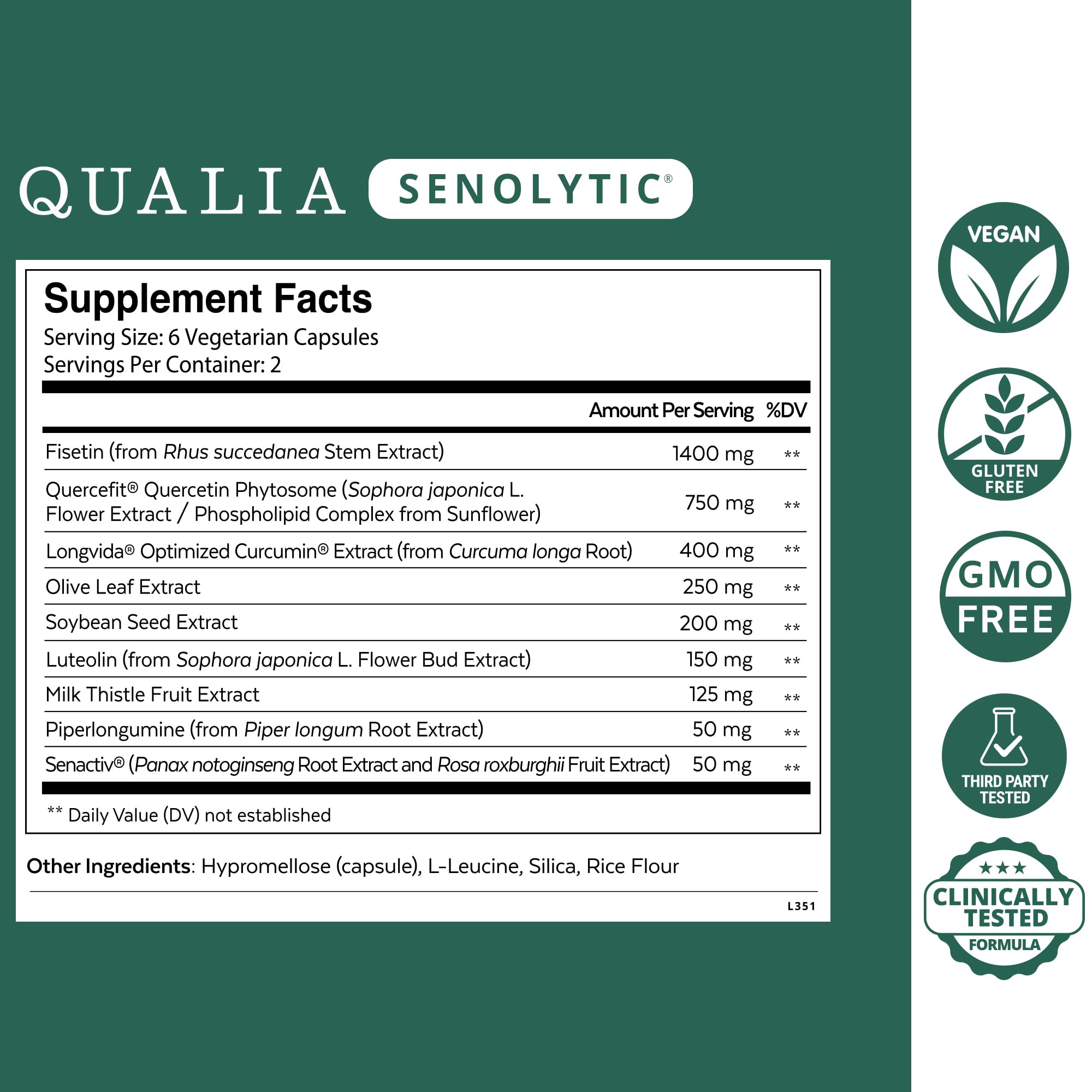 Qualia Senolytic – The Ultimate Formula for Enhanced Cell Repair and Rejuvenation. A Revolutionary Two-Day Aging & Longevity Support Regimen w. Fisetin, Quercetin, Piperlongumine, Senactiv®, Curcumin