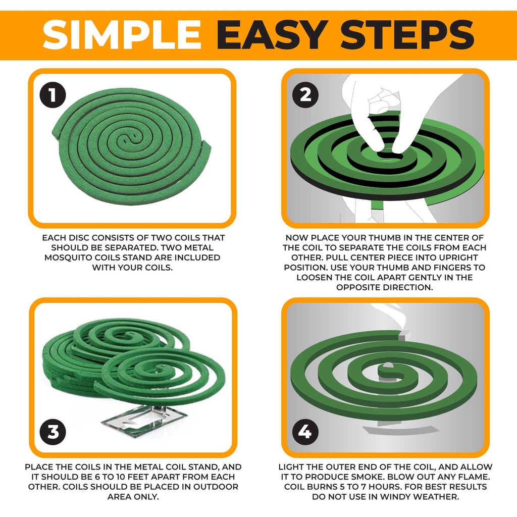 Natural Essential Oil Scented Coils - Outdoor Use Reaches Up to 10 feet - Each Burns for 5-7 Hours (20 coils & 8 Coil Stands) for Patio Backyard