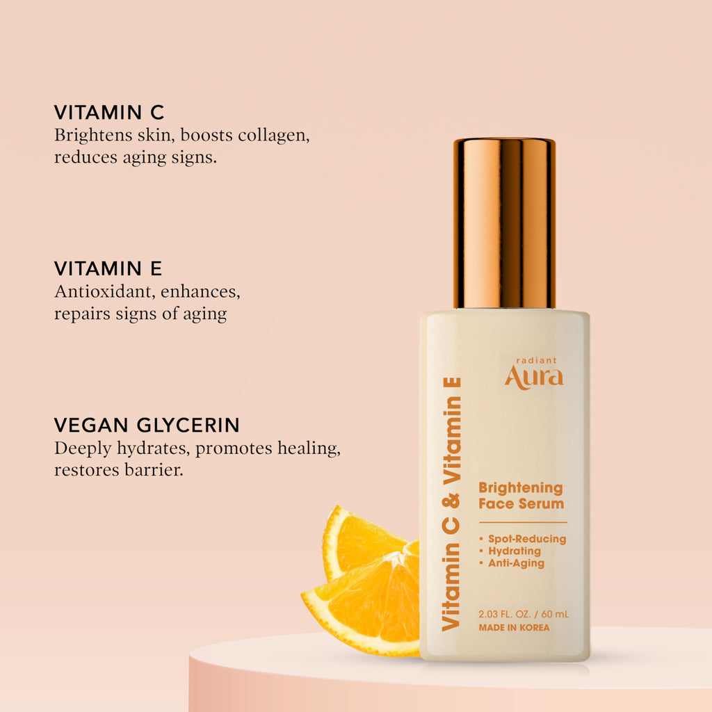 Radiant Aura Vitamin E & C Serum For Face – Dermatologist Tested, Anti Aging, Korean Skin Care – Revives Tired Skin, Smooths Fine Lines, Lightweight Hydration – Vegan, Clean Beauty – Pack of 2