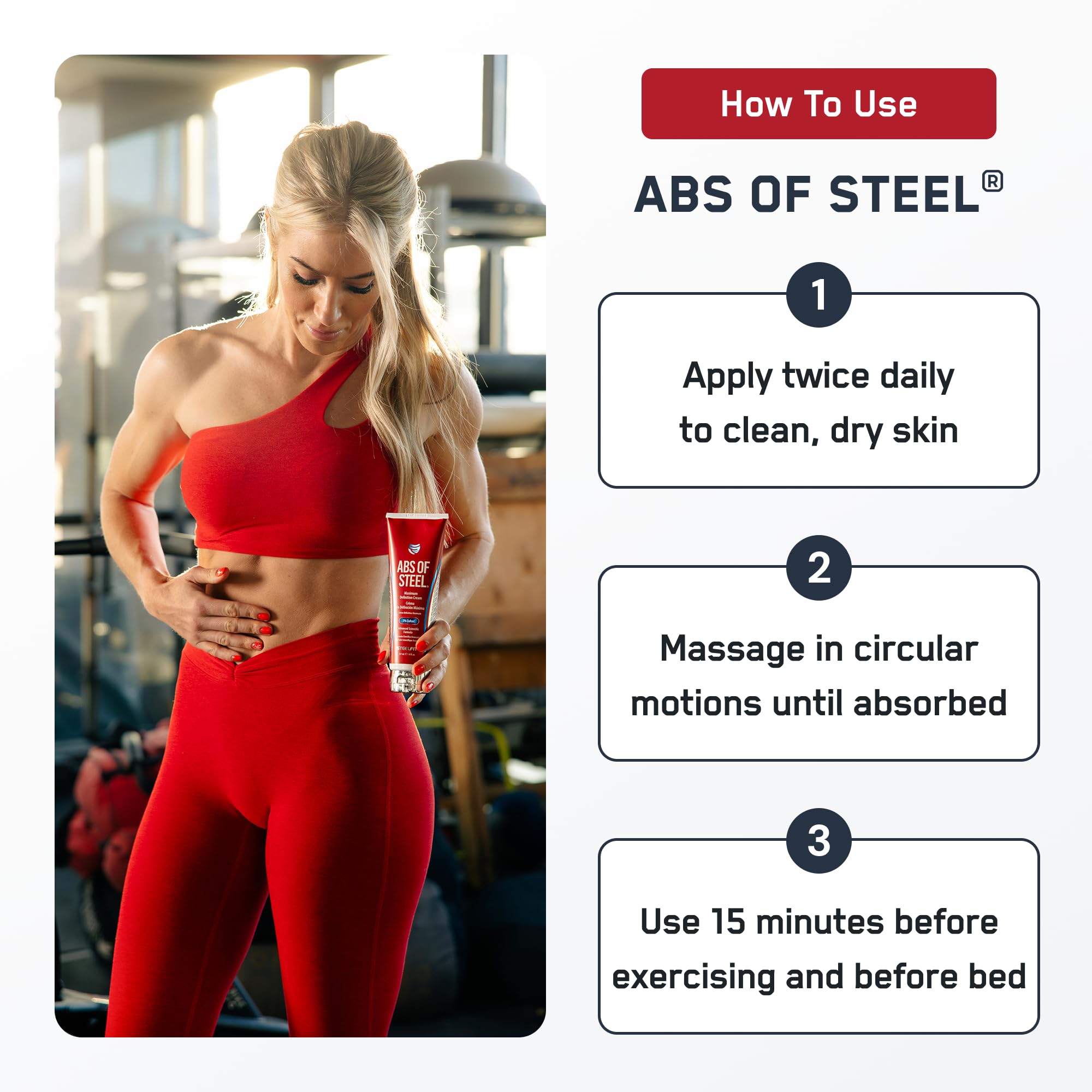 SteelFit Abs of Steel Maximum Definition Cream - Skin Tightening, Toning & Firming Lotion for Sculpting Abs - L-Carnitine Pre & Post Workout Supplement for Men & Women - Non-Greasy Formula, 8 Ounces