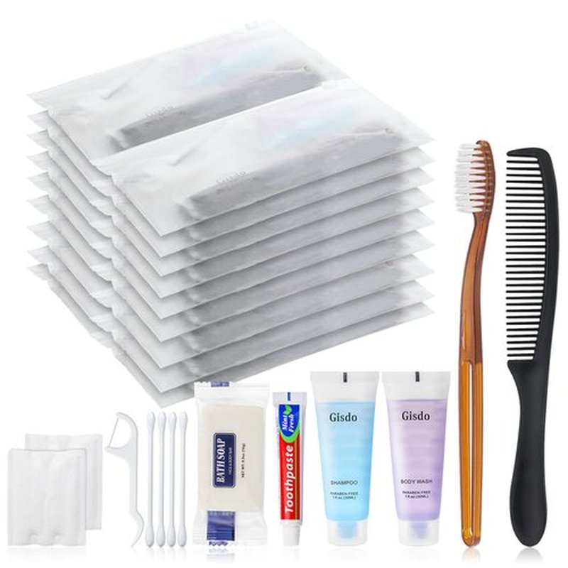 Gisdo 50-Pack Toiletry Kits - Personal Hygiene & Travel Kit for Men, Women & Charity - Disposable, Bulk Homeless Care Package Supplies
