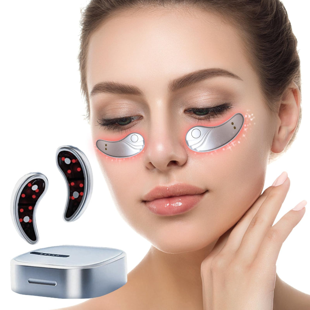 OGGRXOR Under Eye Light Therapy Device | Portable Massager Patches | Beauty Device with Eye Massage for Relieve EyeBags,Fatigue, Dark Circles,Wrinkle | Red Light Therapy with Gel | Sliver