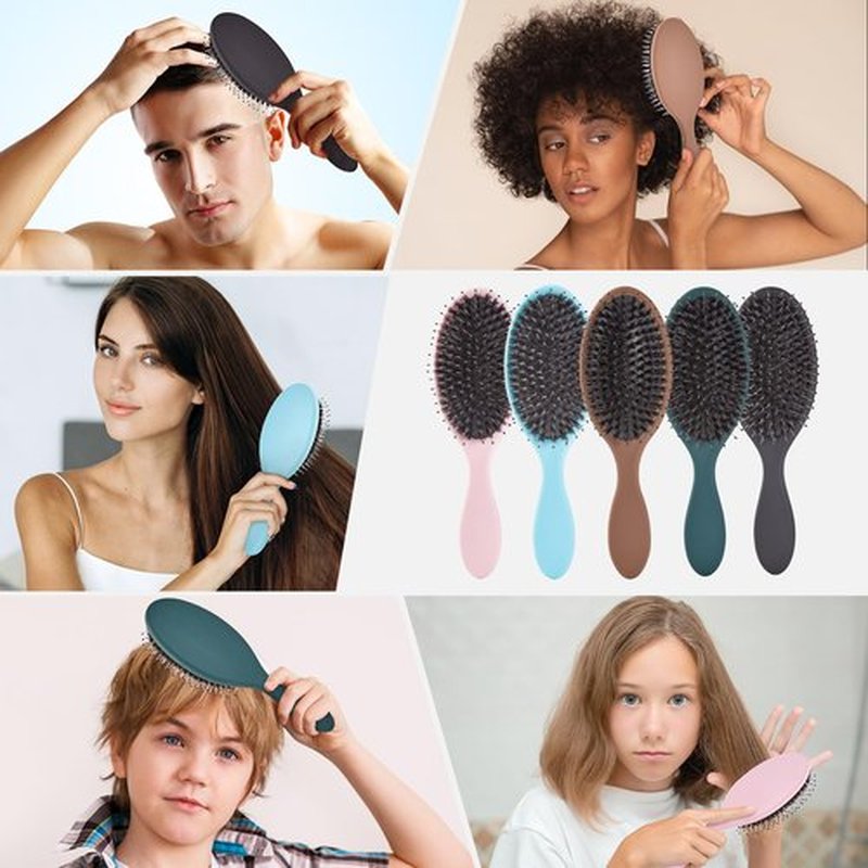Jurrissa Boar Bristles Hair Brush for Women and Men, Detangling Hair Brush for Smoothing Massage Add Shine, Nylon&Boar Bristles Detangler brush for Hair Healthy (1 Pack-Pink)