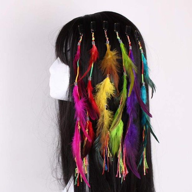 6 Pcs Hair Feather Clip in Handmade Boho Hippie Feather Clip Pirate Hair Accessories Halloween Hair Accessories Clips Festival Accessories for Girls Women Make Up Hair Styling