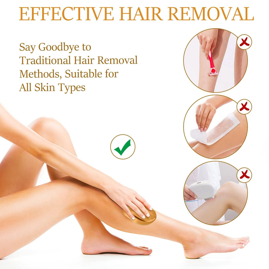 Crystal Hair Eraser, Painless Hair Removal Tool, Reusable Hair Remover for All Body Parts (Gold)