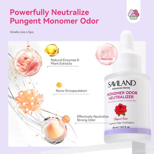 SAVILAND Advanced Monomer Drops: Superior Odor Purification Monomer Odor Neutralizer for Acrylic Nail Liquid Rose Scent Monomer Drops for Smell with Dropper for Nail Studio Nail Tech 1.01 fl. oz