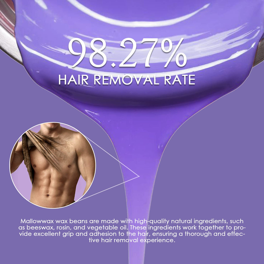 Mallowwax - Lavender - Wax Beads for Hair Removal - Natural & Hypoallergenic Formula - Stripless Refillable 2LB - Ideal for At-Home Use and Sensitive Areas