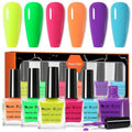 DouborQ 6 Colors Neon Bright Colors Nail Polish Set Finger Nail Polish Bulk Manicure Nail Art Home Salon Long-lasting Sequins Nail Art Varnish for Halloween (25-30)