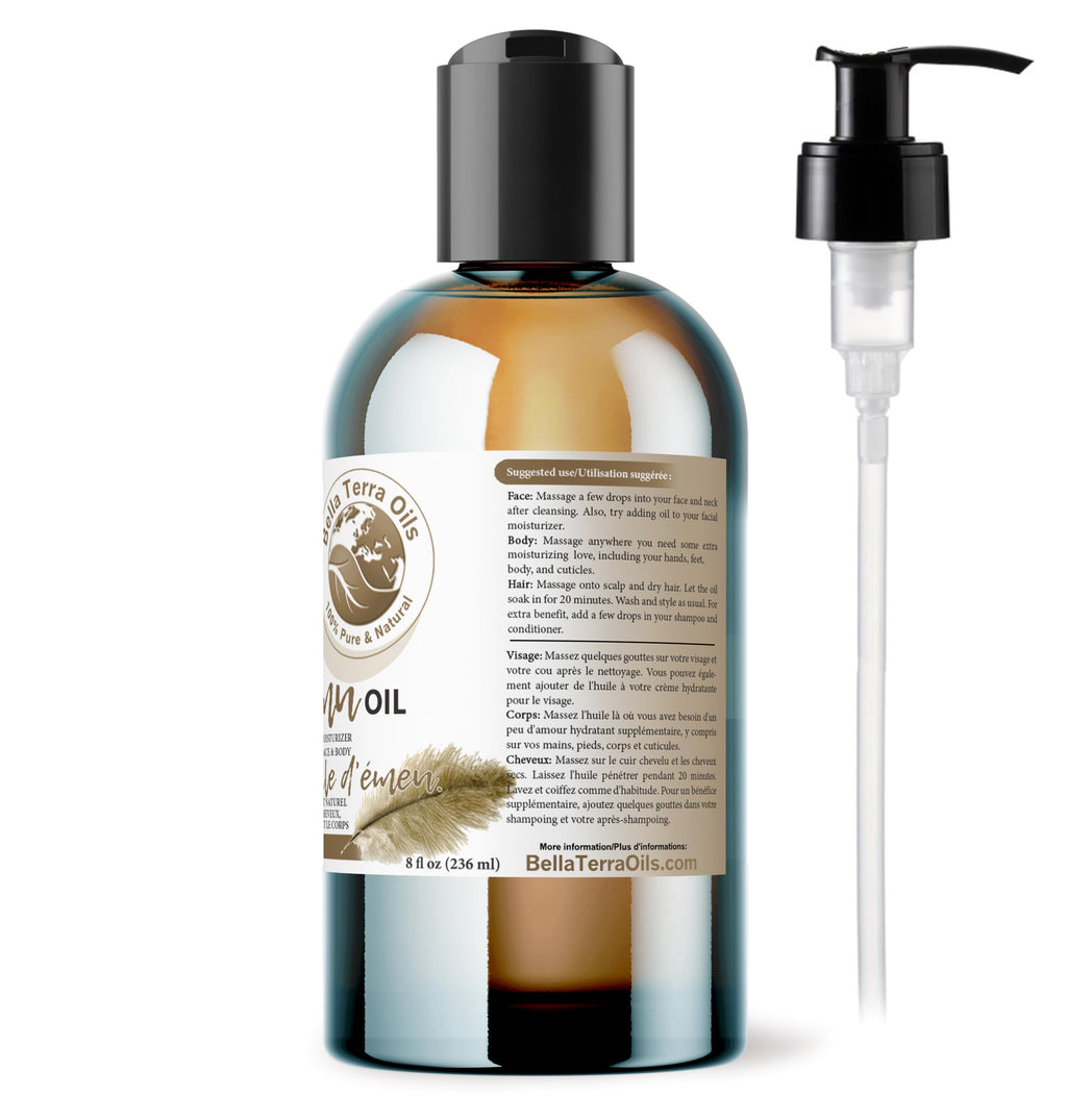 Bella Terra Oils - Emu Oil 8 oz - Celebrate the Australian Emu Heritage, Enveloped in Vitamin-rich Goodness, A Touch of Elegance for Skin