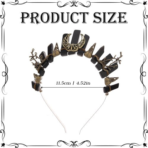 CoTeeZa Black Crystal Witch Crown for Women - Crow Skull Gothic Tiara Headband with Bronze Moon, Dark Queen Quartz Headpiece for Halloween Cosplay Wedding Prom Pageant Renaissance