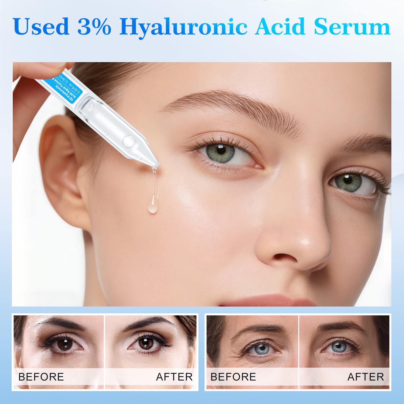 Burgift Hyaluronic Acid Serum for Face, 3% 4D Deep Hydrating Facial Ampoules in 30 Single-Use Vials, Plumping Moisturizer & Pre-Makeup Prep