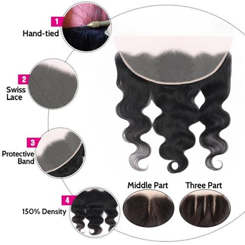 13x4 HD Lace Frontal Closure Body Wave Ear to Ear Lace Frontal Pre Plucked 18 Inch Remy Human Hair Front Free Part 150% Density Hair Extensions for Black Women(Natural Black, 18 Inch)