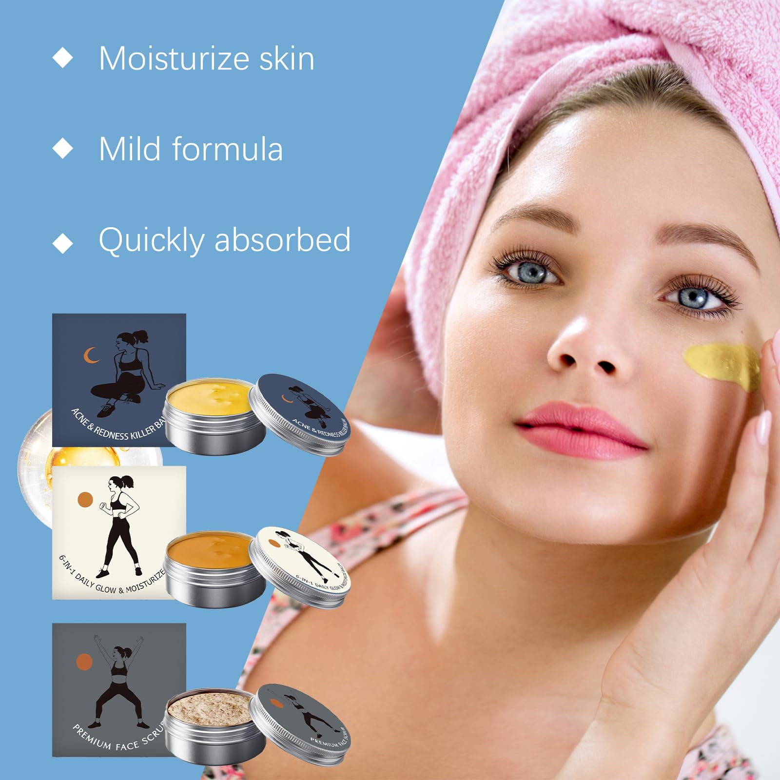 Acne Set with Arctic Plant Ingredients, Night Balm, Day Balm, Face Scrub, Reduces Redness, Moisturize & Repair, All Skin Types