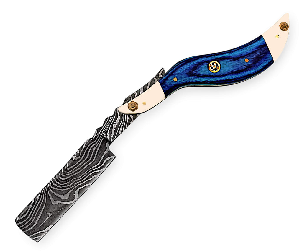 Strong Edges Hand Made Damascus Steel Straight Razor Folding Razor With Shaving Ready Classic Barber Blade Edge, Men Straight Razor, Leather Case + Strop, Close Shave, Great Gift R-87