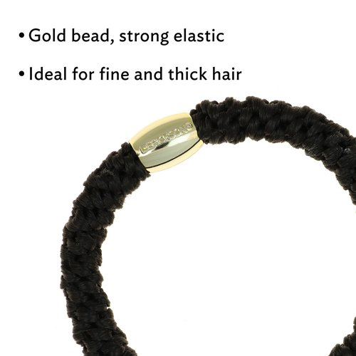L. Erickson Brown Hair Ties with Gold Beads for Thick Hair, Grab & Go Ponytail Holders, 8 Pack, Leather | Gold Bead, Thick No-Crease Bands with Strong Hold, Damage-Free Design