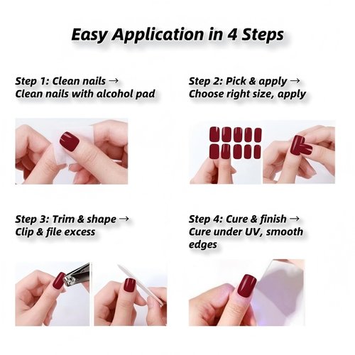 SIUDXA Semi Cured Gel Stickers - Salon Quality UV Manicure Wraps, Long Lasting DIY Finger Decals, Easy Application, Pink Gradient Glitter (20 PCS)