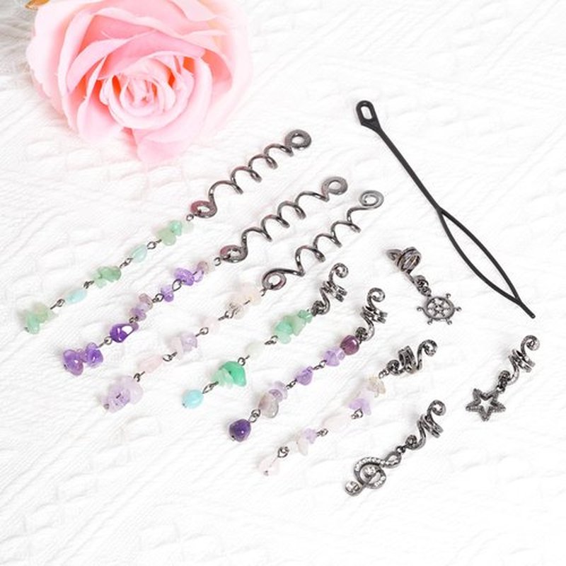 hoyuwak 40Pcs Hair Jewelry for Braids Loc Dreadlock Accessories Hair Beads Clips Cuffs Charms Rings for Women Grls Rave Punk Hairstyle Decoration, Black