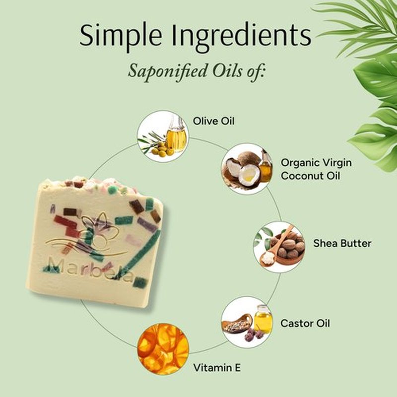 Marbela Cosmetics Handmade Soap Bar - Made in USA, Vegan Friendly, Palm Oil Free, Natural Bar Soap - Face & Body Soap for Daily Skin Care, Moisturizing & Nourishing - 3.5 oz (Tutti Frutti)