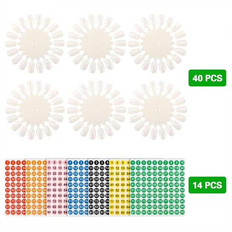 Tbestmax 720 Pcs Nail Color Swatches, Nail Polish Color Sample Swatch with Number Stickers, Round False Nail Display Tips - Natural