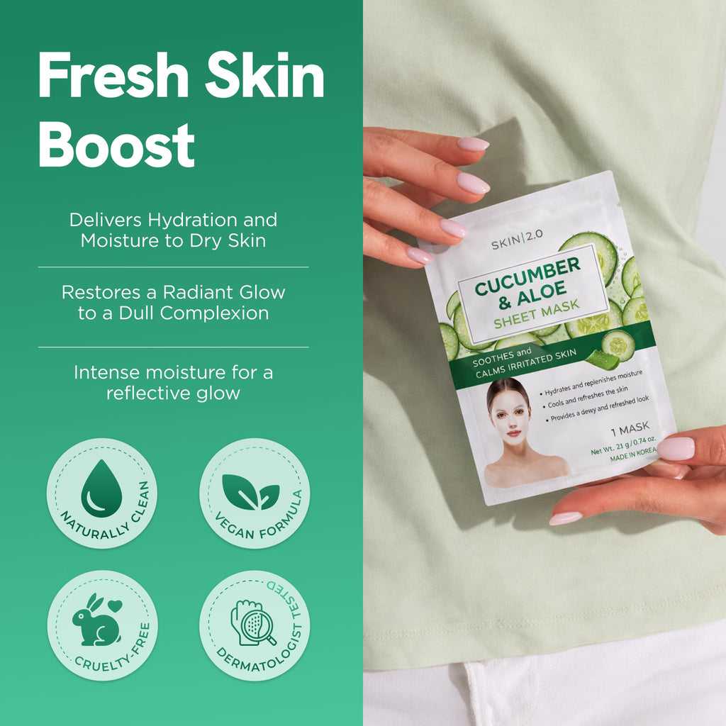 Skin 2.0 Sheet Face Mask - Sheet Mask - Cruelty Free Korean Skin Care For All Skin Types - 5 Masks