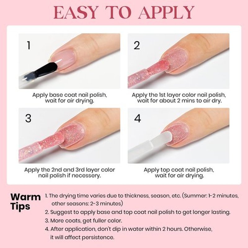 MIZHSE Quick Dry Nail Polish, Glitter Pink Nail Polish Non Gel Air Drying Fast, 15 ml Regular Sparkle Shimmery Oil-based Glitter Nail Lacquer Full Coverage Nail Art Manicure DIY Home