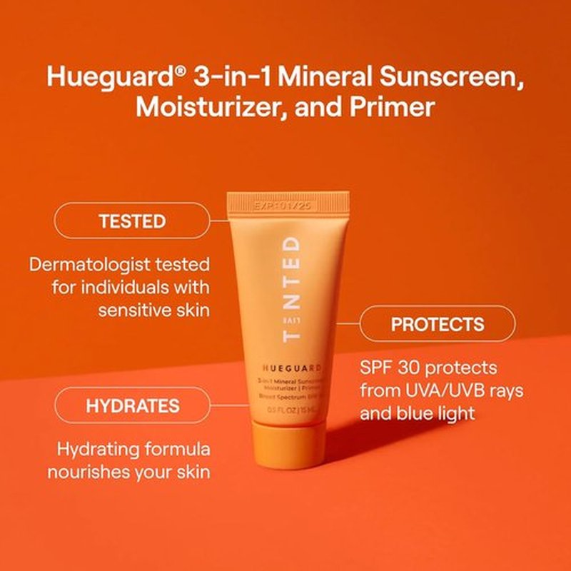 Live Tinted Hueguard® Mini 3-in-1 Mineral Sunscreen - Hydrating Moisturizer & Primer - SPF 30, 0.5 Fl Oz