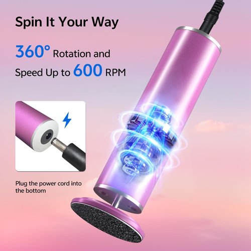 Resptasski Electric Foot Callus Remover for Feet, Pedicure Tool with 60pcs Replacement Sandpaper Discs, Adjustable Speed Scrubber File Grinder for Dead Skin, Home Spa Salon Use - Pink