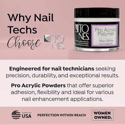 Tones Pro Acrylic Nail Powder - Max White Soft Off-White (3.5 Fl Oz) | Long-Lasting Non-Yellowing Polymer for Salon Quality Extensions & 3D Art