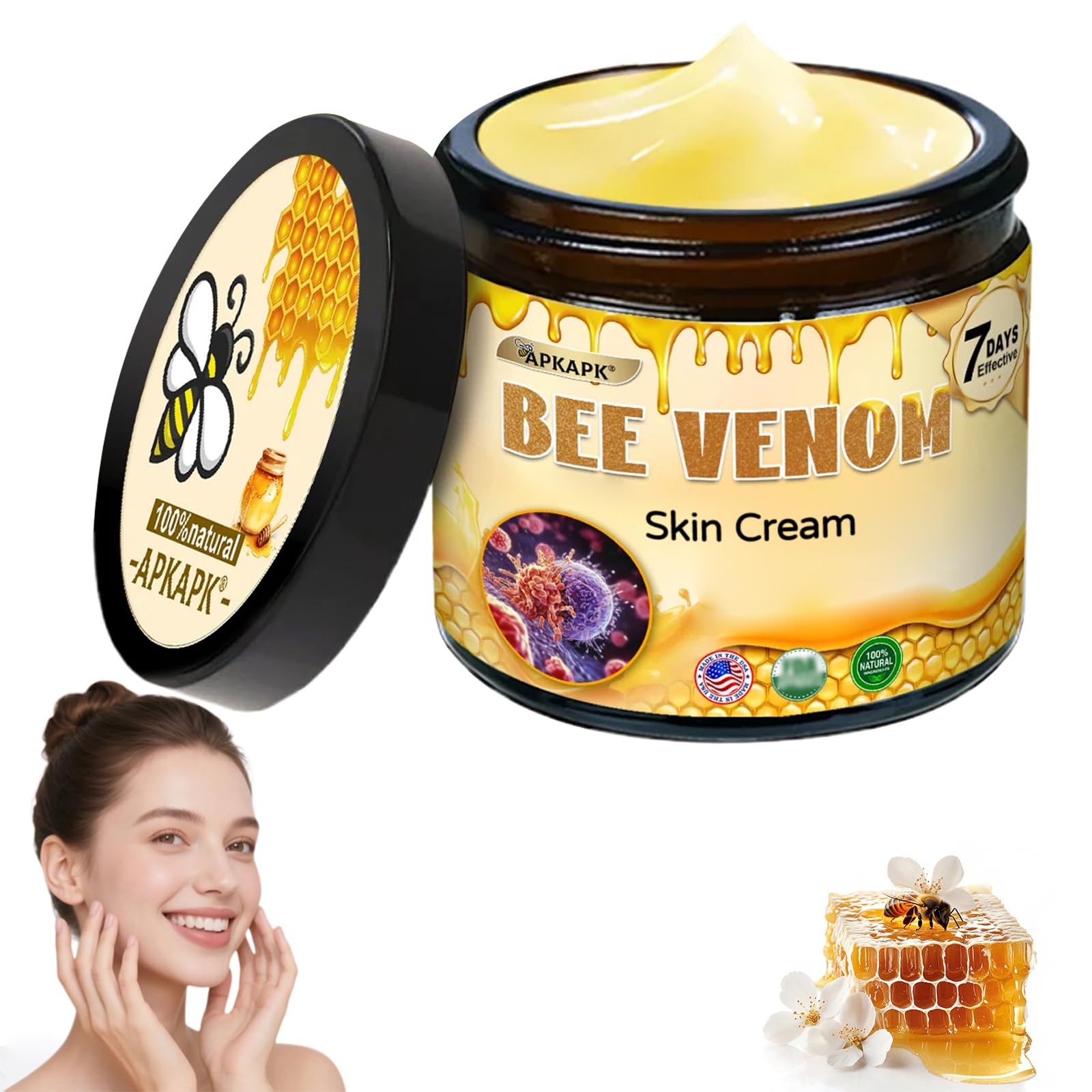 APKAPK Bee Venom Cream, Advanced Firming & Wrinkle-Reducing, Professional Bee Venom Skin Cream, Natural bee venom comprehensive cream for All Skin Types (1 Pack)