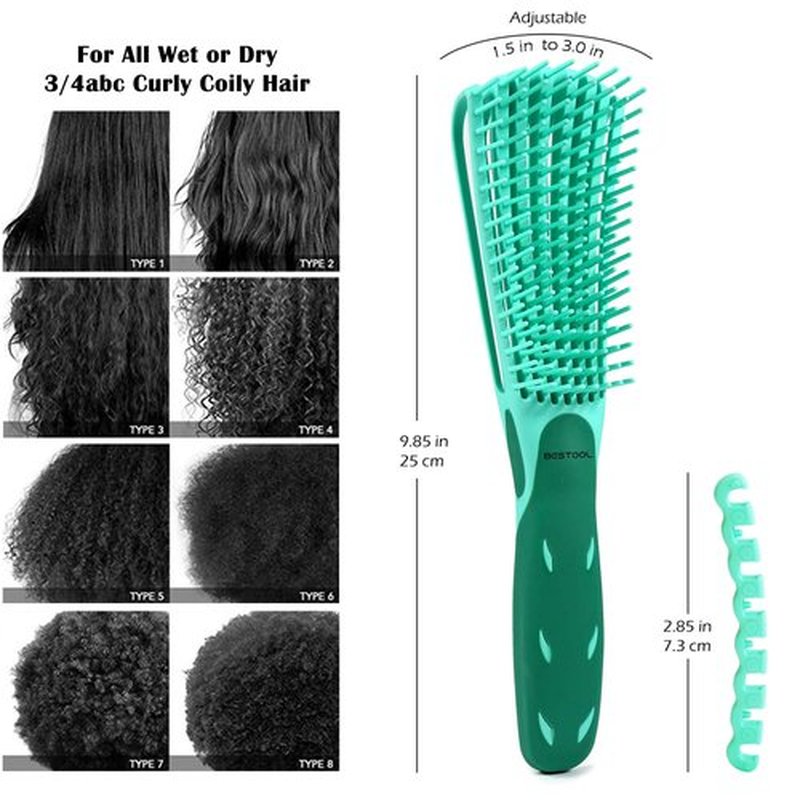 BESTOOL Detangling Brush for Curly & Afro Hair - Effortless Wet/Dry Detangling, No Pain - Green