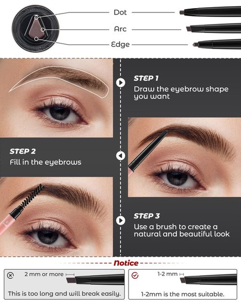 Berinist Waterproof Micro Eyebrow Pencils for Women - 12-Piece Deep Brown Eye Brow Pencil with 3D Tip for Natural Hair-Like Strokes, Smudge-Proof Brows, Dual-Ended with Brows Razor Kit