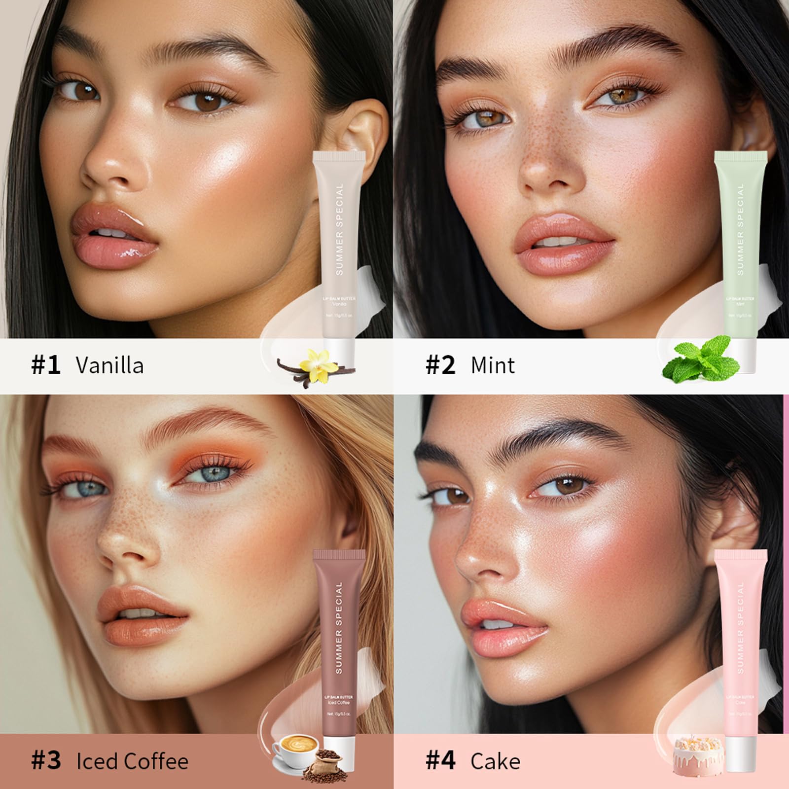 YumSova 4PCS Summer Lip Gloss Lipstick, Containing Natural Oils And Fruit Extracts, Can Soothe And Soften Dry Lips, Keep Moisture For A Long Time, And Is Not Sticky (4PCS)
