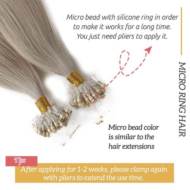 Straight Real Hair Extensions Micro Loop Ice white Human Hair Ice White Blonde Hair Extensions Mciro Links Remy Human Hair 50 Grams Micro Beaded Hair Extensions for White Women