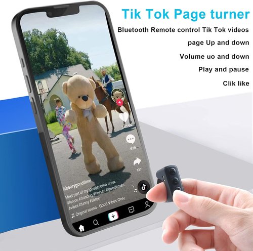 TIK Tok Bluetooth Remote Control - Page Turner & Camera Shutter for iPhone, Android, iPad (Black)