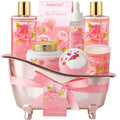 Rose & Jasmine Floral Luxury Bath & Body Gifts - Spa Basket with Body Lotion, Soy Candle - Home Bath Gift Set for Women