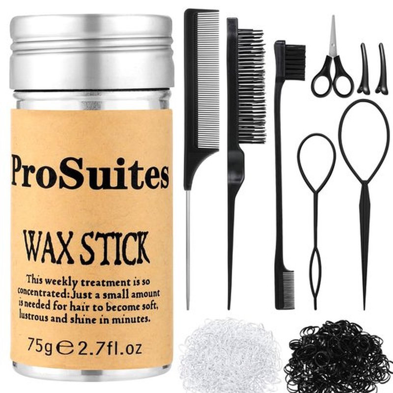 Slick Back Hair Brush with 1000pcs Hair Rubber Bands,Hair Wax Stick,Elastic Hair Ties,Rat Tail Comb for Women, Men and All,Curly Hair,Straight Hair