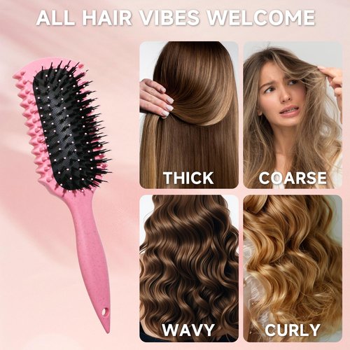 Curl Defining Brush, Curly Hair Brush Products With 3 Pcs Slick Back Hair Brush Set Bristle Brush Edge Control Teasing Comb for women (Pink)