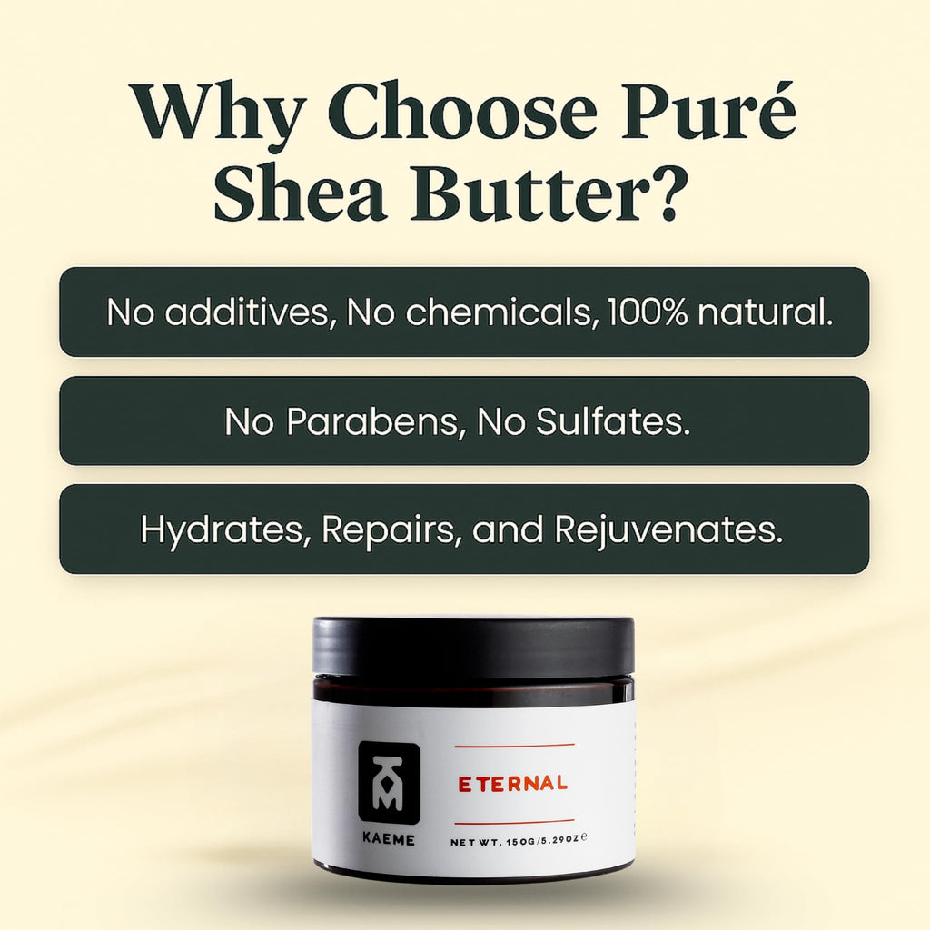 Kaeme.com Eternal Non-Greasy Whipped Shea Body Butter For Face, Body, Hair-Made With 100% Organic Raw Unrefined Shea & Coconut Oil, Deep Hydration for Dry, Sensitive Skin, Eczema Relief-3.4oz/100g Jar
