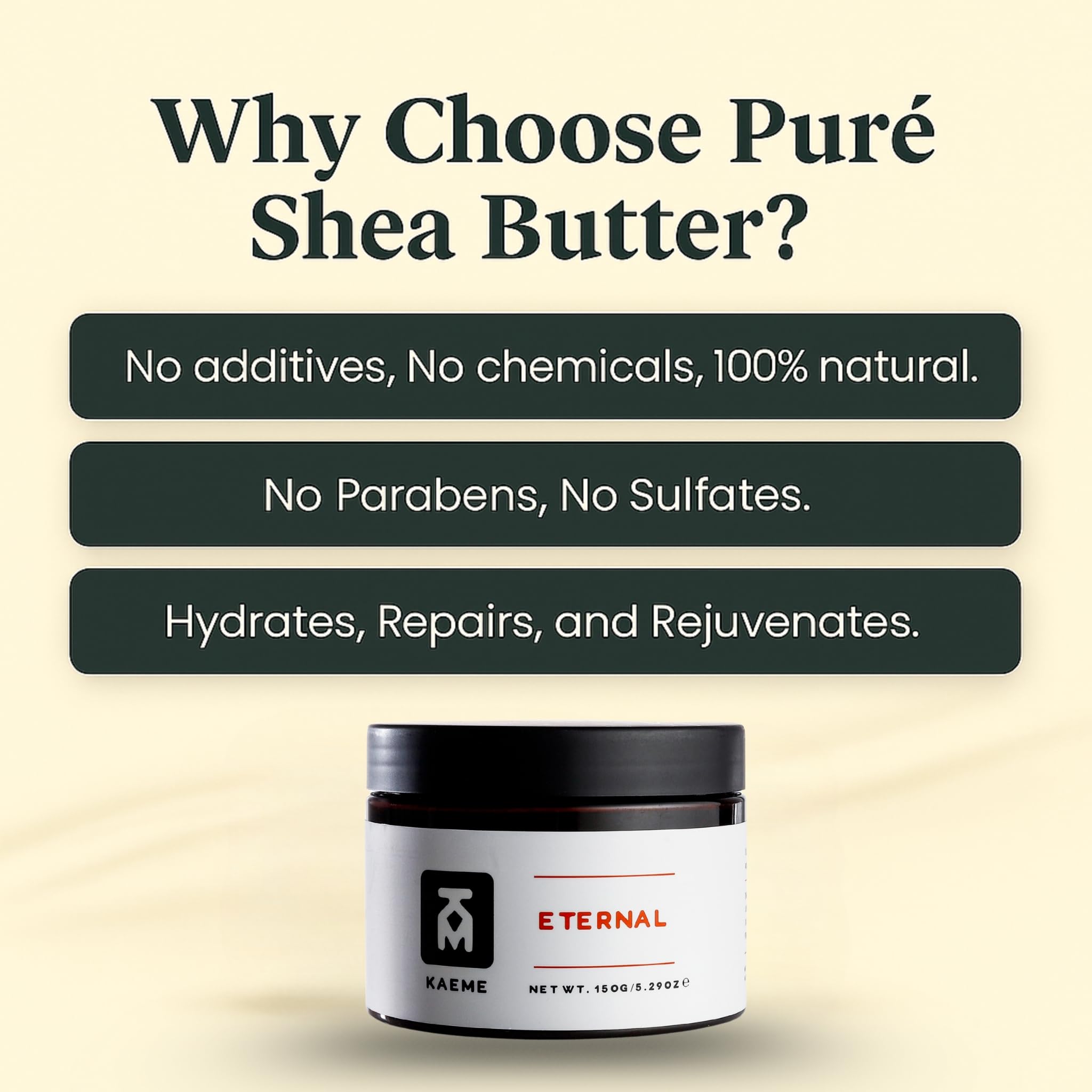 Kaeme.com Eternal Non-Greasy Whipped Shea Body Butter For Face, Body, Hair-Made With 100% Organic Raw Unrefined Shea & Coconut Oil, Deep Hydration for Dry, Sensitive Skin, Eczema Relief-3.4oz/100g Jar