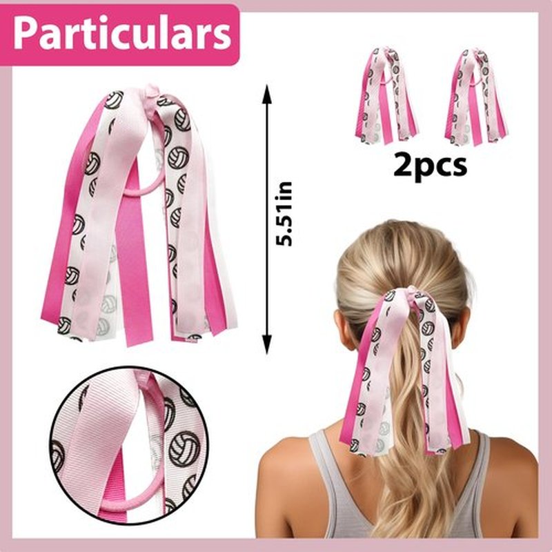 anshome 2PCS Volleyball Ponytail Holders for Women White Black Glitter Hair Ribbons Streamer Volleyball Elastic Hair Ties Band Scrunchies Game Day Party Decor Back School Gift for Cheerleader Fans