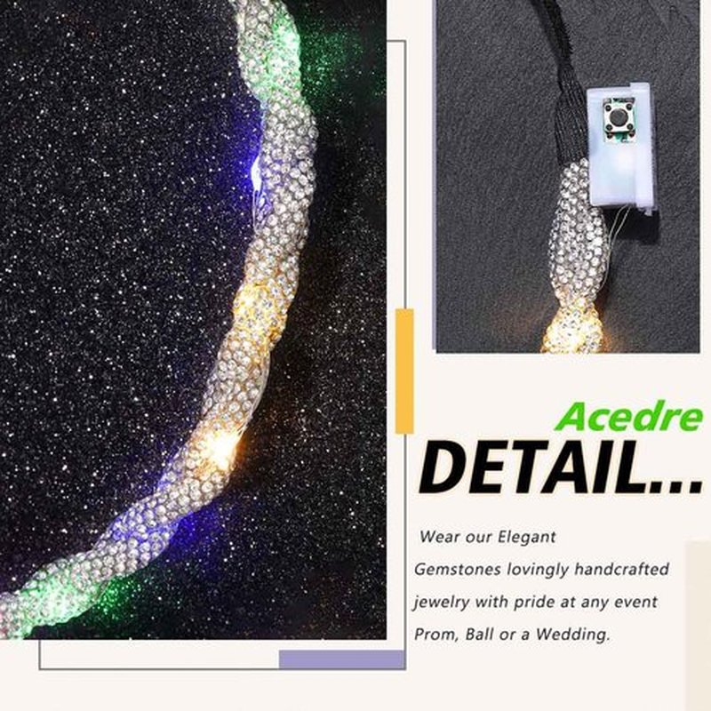 ACEDRE Light Up Rhinestone Headband LED Rave Headpiece Glow Silver Crystal for Women