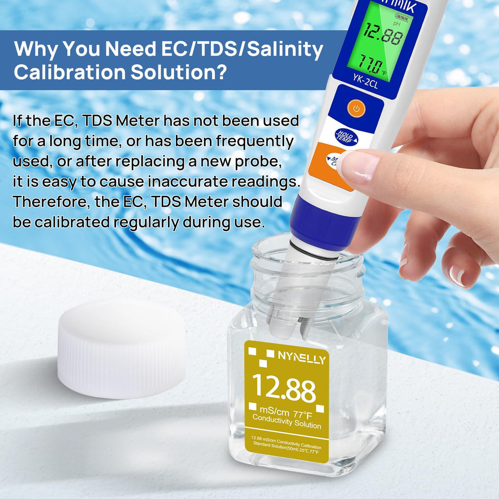Nynelly 12.88 mS/cm Calibration Solution, Conductivity Salt Standard Buffer Solution for Salinity Tester, EC Meter, TDS Meter, Pool Salt Tester, Precise and Easy Calibration,3 Bottles of 50 ml
