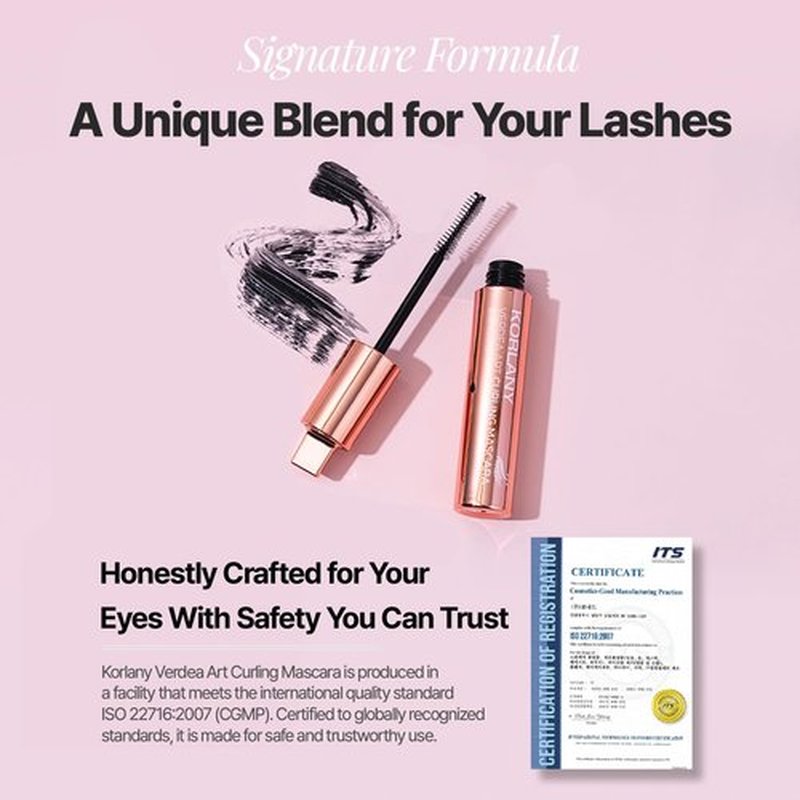 Korlany Verdea Art Volume Waterproof Mascara – K-Beauty, Long-Lasting, Smudge-Proof Korean Formula for Voluminous, Curled Lashes – Clump-Free, Lightweight & Buildable – 0.26 fl oz