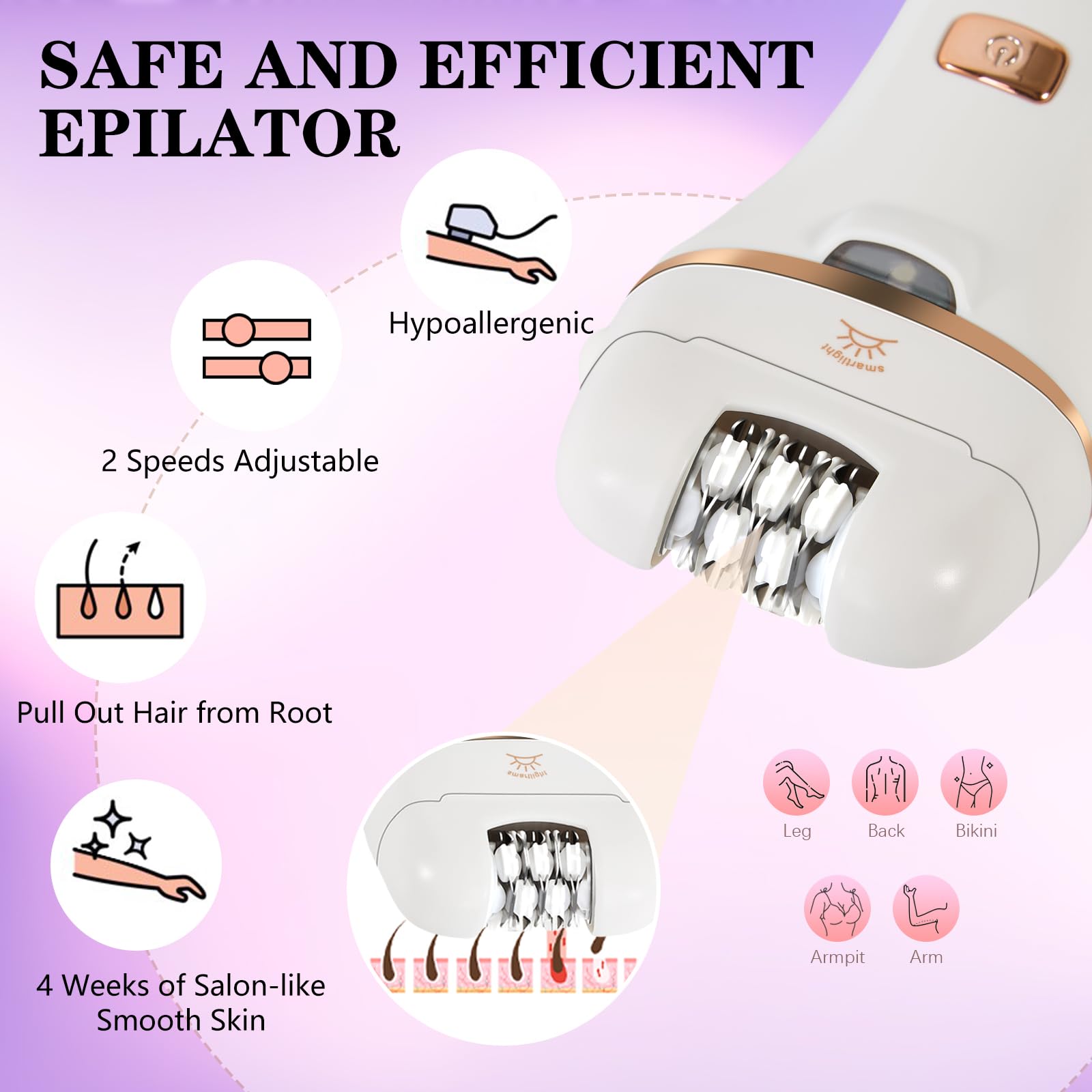 Bikini Trimmer for Women, 4 in 1 Electric Razors for Women Pubic Hair, Epilator and Electric Callus Remover Set, Wet/Dry Use Body Hair Trimmer, Rechargeable Hair Removal for Bikini Legs Underarm Arm