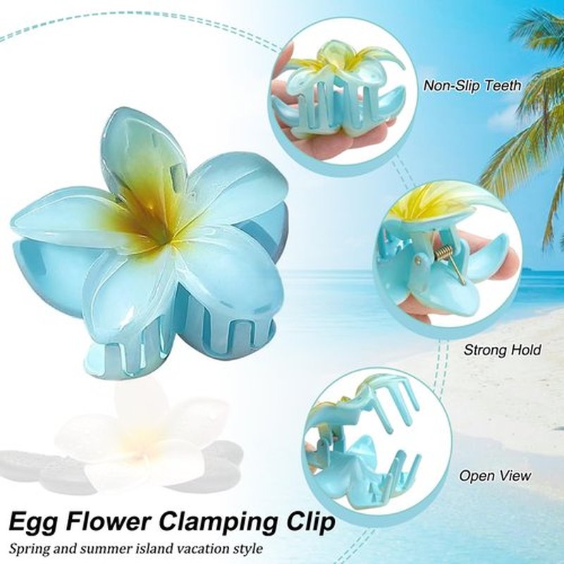 6Pcs Hawaiian Flower Hair Clips, Nonslip Strong Hold For Women,Large Hair Claw Clips for Thick Hair,Plumeria Big Cute Dasiy Hair Clips Beach Hair Accessories