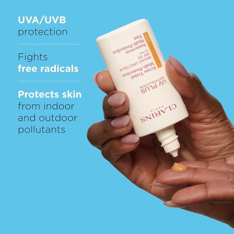 Clarins UV Plus Anti-Pollution Tinted Face Sunscreen - Broad Spectrum SPF 50 | Lightweight, Oil-Free Protection From UVA/UVB Rays