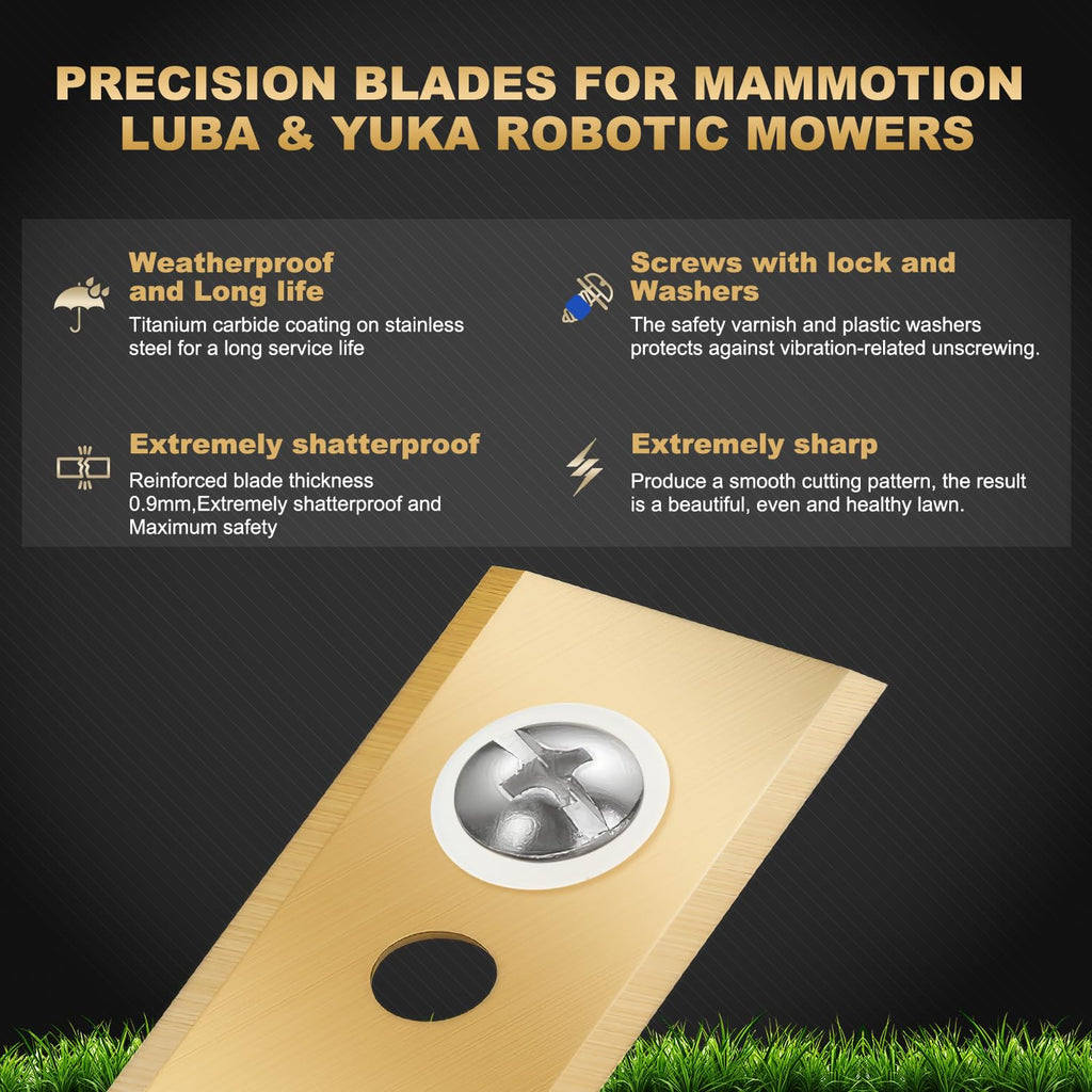 FourShow 36Pcs Replacement Blades Compatible for Mammotion Luba & Yuka All Series, Robust Titanium Replacement Robotic Lawnmower Blades, with Plastic Washers